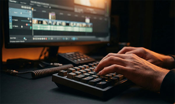 VEGAS Pro timeline with multiple video and audio tracks arranged for a complex editing project